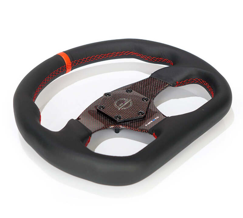 NRG Carbon Fiber Flat Bottom Steering Wheel (320mm) Red CF Center w/Red Stitch/Center Mark