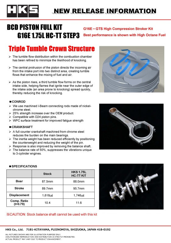 HKS CRANK SHAFT G16E 1.75L STEP3