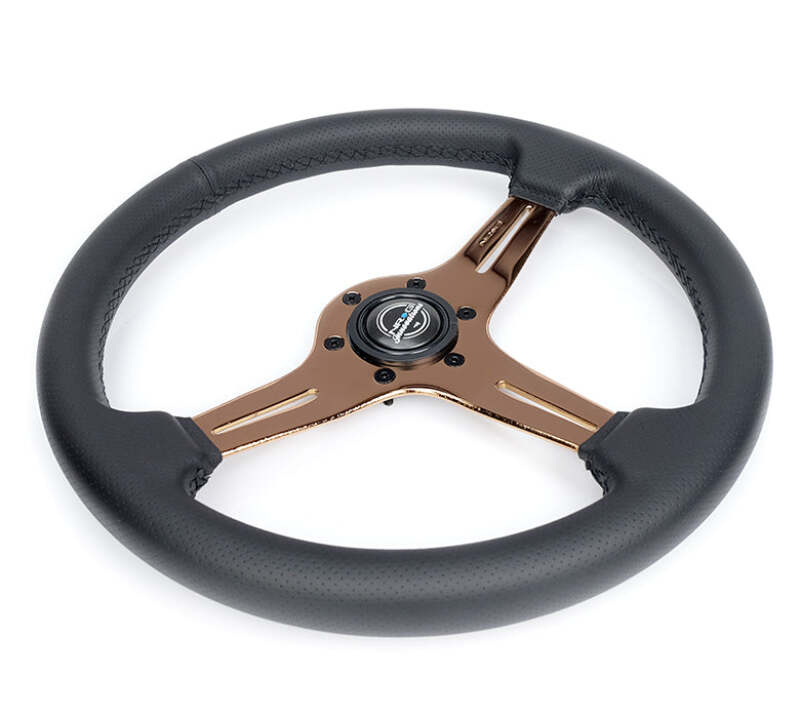 NRG Light Weight Gaming Steering Wheel - Blitz 350mm 3 Rose Gold Spokes Slits - Leather - No Dish