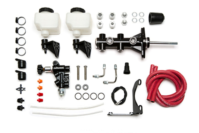 Wilwood Remote Tandem M/C - 1.12in Bore - w/Bracket and Valve (Pushrod) - Black