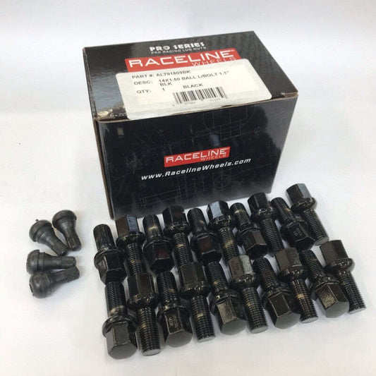 Raceline 14x1.50 1.1in Ball Seat Black Lug Bolts