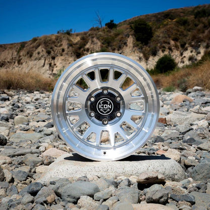 ICON Anza 17x8.5 5x150 25mm Offset 5.75in BS Silver Machined Wheel