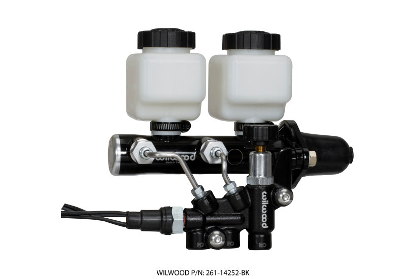 Wilwood Tandem Remote M/C Kit w L/H Bracket & Prop Valve - 1 1/8in Bore Black