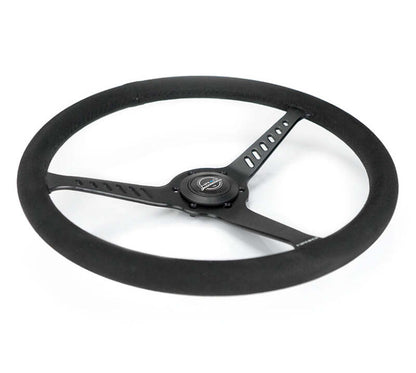 NRG Reinforced Stealth Wheel (380mm) 3 Spoke Center - 1in Deep Dish - Vegan Suede Red Stitch