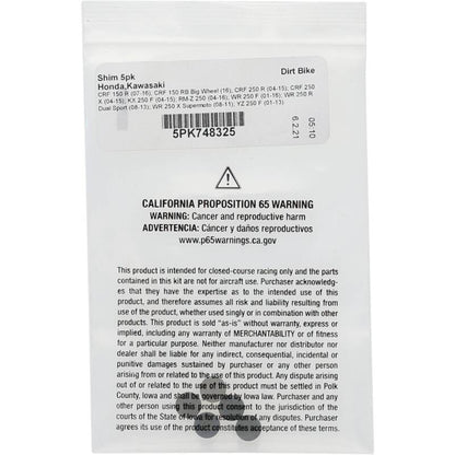 Hot Cams 2008-2013 Yamaha WR 250 R Dual Sport 250cc 3.250mm Shim Kit - 5 Pack