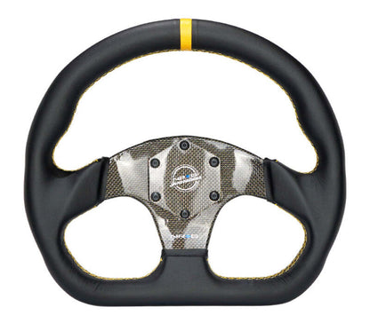 NRG Carbon Fiber Flat Bottom Steering Wheel (320mm) Green CF Center w/Green Stitch/Center Mark