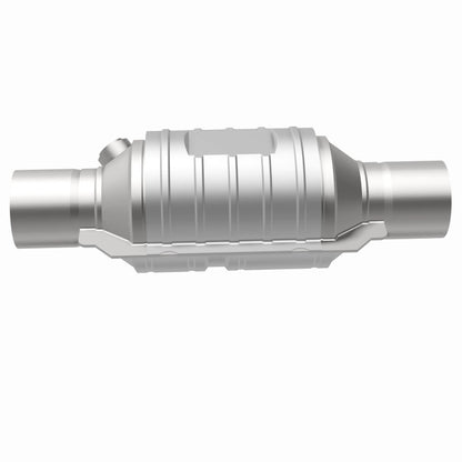 MagnaFlow Univ Conv 2in In/Out Ctr/Ctr Round 9in Body L x 5.125in W x 13in Overall L Single O2 Port