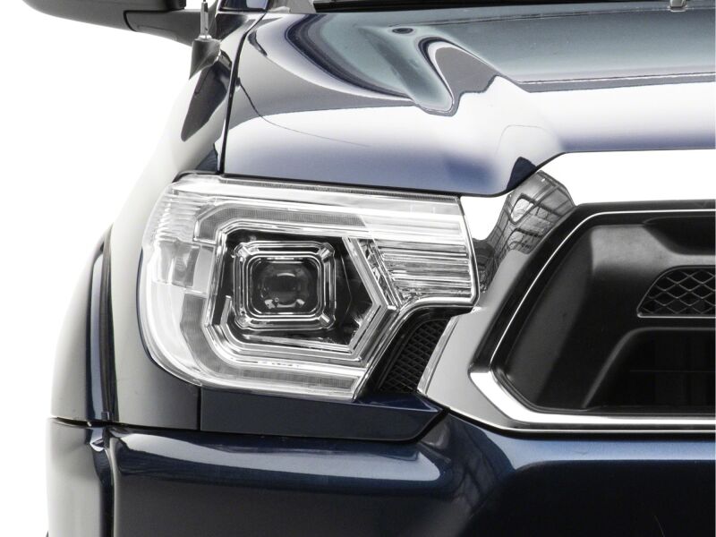Raxiom 12-15 Toyota Tacoma Axial Series Switchback Projector Headlights- Chrome- Clear Lens