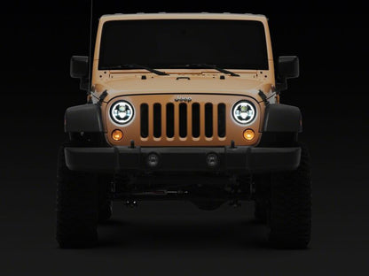 Raxiom 07-18 Jeep Wrangler Axial Series 7-Inch LED Headlights w DRL/ Black Housing - Clear Lens