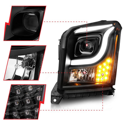 ANZO 15-17 GMC Yukon/Yukon XL Projector Headlights Black Housing/Clear Lens (w/ Light Bars)
