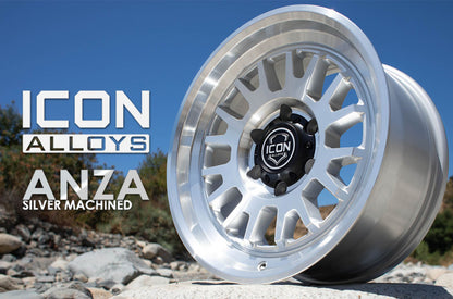 ICON Anza 17x8.5 5x150 25mm Offset 5.75in BS Silver Machined Wheel