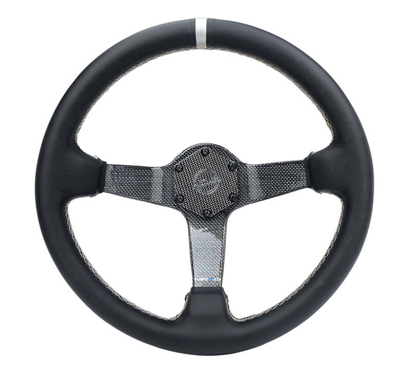 NRG Carbon Fiber Steering Wheel (350mm) Silver Carbon Fiber Center - Silver Stitching & Center Mark