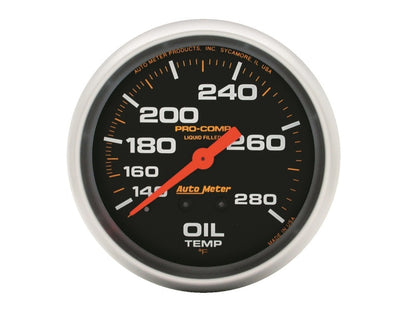 Autometer Liquid Filled Mechanical 66.7mm 140-280 deg F Oil Temperature Gauge Includes 12 ft Tubing