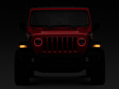 Raxiom 18-22 Jeep Wrangler JL/JT Axial 9-Inch LED Headlights w/RGB Halo- Black Housing (Clear Lens)
