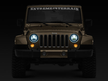 Raxiom 97-18 Jeep Wrangler TJ/JK Axial 7-Inch LED Headlights w/RGB Halo- Black Housing (Clear Lens)