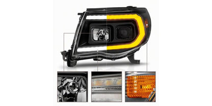 Raxiom 05-11 Toyota Tacoma Axial Series Switchback Projector Headlights- Black Housing- Clear Lens