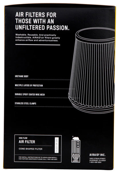 Airaid Universal Air Filter - Cone 5in Flange x 6-1/2in B x 4-3/4in T x 7-9/16in H - Synthaflow