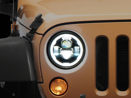 Raxiom 07-18 Jeep Wrangler Axial Series 7-Inch LED Headlights w DRL/ Black Housing - Clear Lens