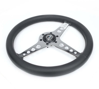 NRG Light Weight Gaming Steering Wheel - Driftz 350mm 3 Chrome Spokes Perforated Leather
