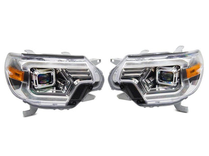 Raxiom 12-15 Toyota Tacoma Axial Series Switchback Projector Headlights- Chrome- Clear Lens