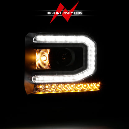ANZO 2016-2019 GMC Sierra 1500 Projector Headlight Plank Style Black w/ Sequential Amber Signal