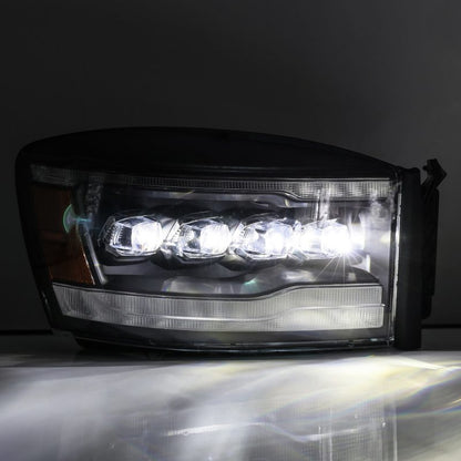 AlphaRex 06-08 Ram 1500HD NOVA LED Proj Headlights Plank Style Alpha Blk w/Seq Signal/DRL/Amber LED