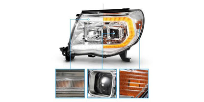 Raxiom 05-11 Toyota Tacoma Axial Series Switchback Proj Headlights- Chrome- Clear Lens