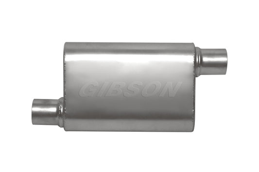 Gibson CFT Superflow Offset/Offset Oval Muffler - 4x9x18in/2.5in Inlet/2.5in Outlet - Stainless