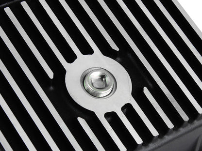 aFe POWER Transmission Pan Ford Trucks 80-92 (AOD Transmission)- Black w/ Machined Fins