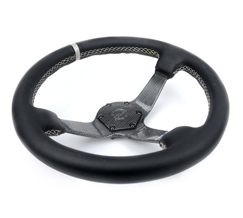 NRG Carbon Fiber Steering Wheel (350mm) Silver Carbon Fiber Center - Silver Stitching & Center Mark