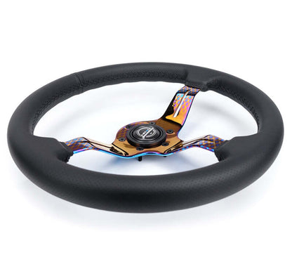 NRG Light Weight Gaming Steering Wheel - Splitz NeoChrome Silver Spokes Perforated Leather