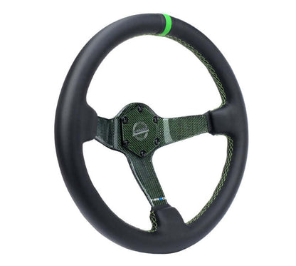 NRG Reinforced Steering Wheel (350mm) Green Carbon Fiber Center - Green Stitching & Center Mark