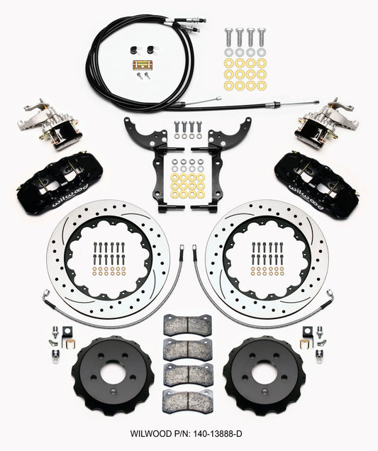 Wilwood AERO4 / MC4 Rear Kit 14.00 Drilled 15-23 Mustang w/Lines & Cables