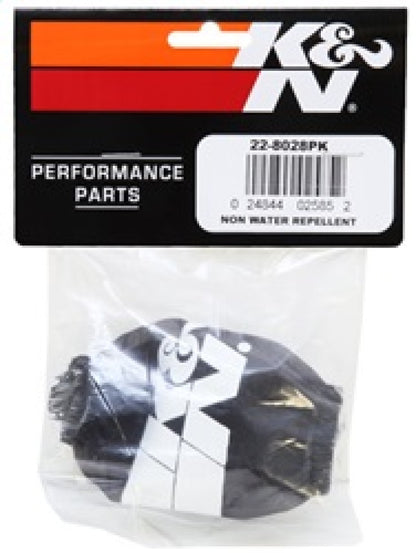K&N Universal PreCharger Round Tapered Air Filter Wrap Black 3in Base ID x 2in Top ID x 3in H