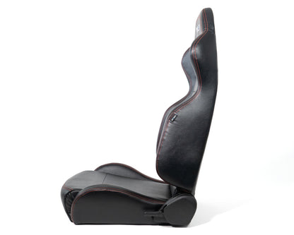 NRG Reclinable Racing Seats (Pair) Black Leather w/NRG Logo Red Stitch