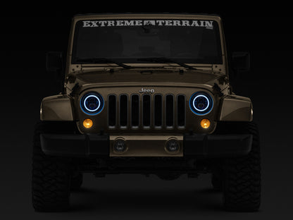 Raxiom 97-18 Jeep Wrangler TJ/JK Axial 7-Inch LED Headlights w/RGB Halo- Black Housing (Clear Lens)