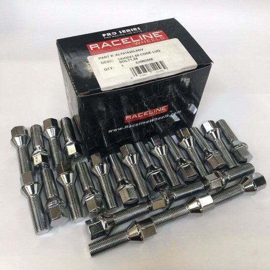 Raceline 14x1.5 1.55in L/Bolt Conical Chrome Lug Bolts (Set of 24)
