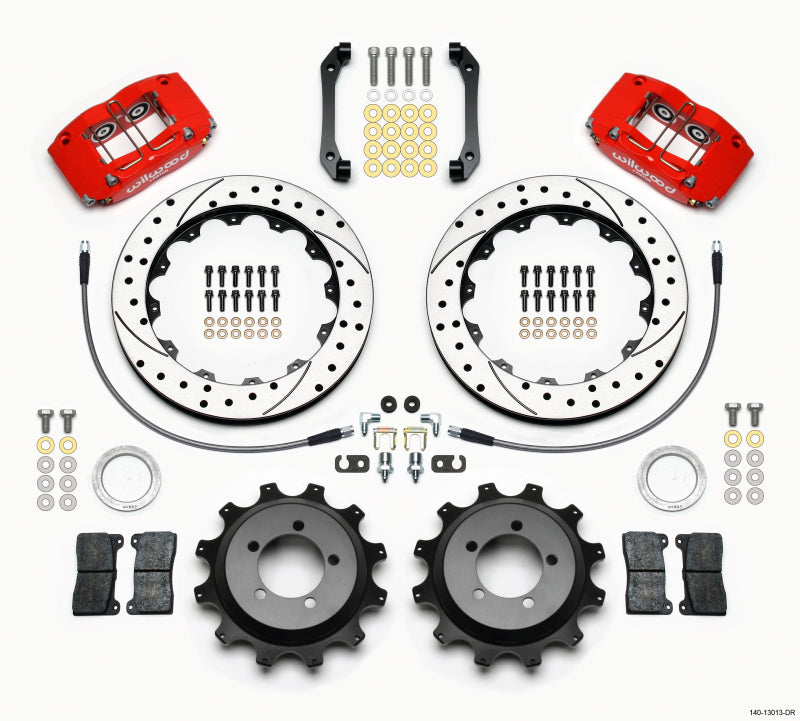 Wilwood Dynapro Radial Rear Kit 12.88in Drilled Red 2006-2007 Subaru WRX w/Lines