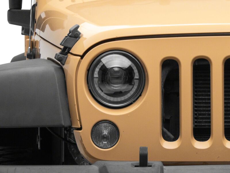 Raxiom 07-08 Jeep Wrangler JK Hi Output LED Headlights/Angel Eye DRL- Black Housing- Clear Lens
