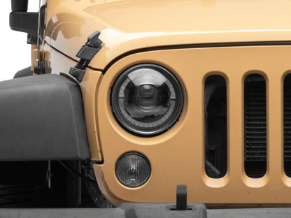 Raxiom 07-08 Jeep Wrangler JK Hi Output LED Headlights/Angel Eye DRL- Black Housing- Clear Lens