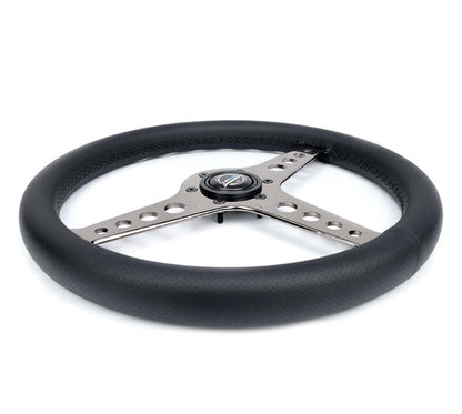 NRG Light Weight Gaming Steering Wheel - Driftz 350mm 3 Black Chrome Spokes Perforated Leather