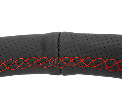 NRG Reinforced Stealth Wheel (380mm) 3 Spoke Center - 1in Deep Dish - Perforated Leather Red Stitch