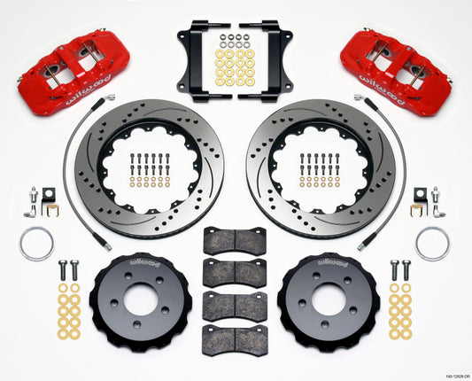 Wilwood AERO6 Front Hat Kit 14.25 Drilled Red 2008-2009 Pontiac G8 w/Lines