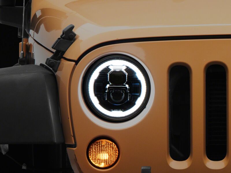 Raxiom 07-18 Jeep Wrangler Axial Series 7-Inch LED Headlights w DRL/ Black Housing - Clear Lens