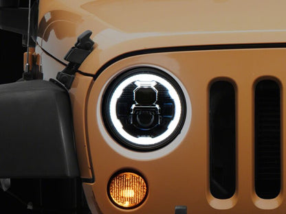Raxiom 07-18 Jeep Wrangler Axial Series 7-Inch LED Headlights w DRL/ Black Housing - Clear Lens