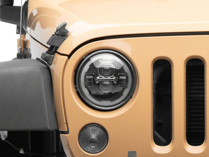 Raxiom 07-18 Jeep Wrangler Axial Series 7-Inch LED Headlights w DRL/ Black Housing - Clear Lens
