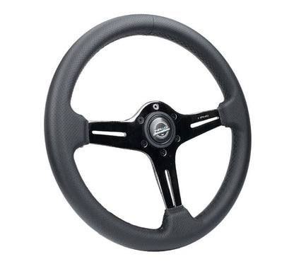 NRG Light Weight Gaming Steering Wheel - 350mm 3 Black Chrome Silver Spokes Perforated Leather