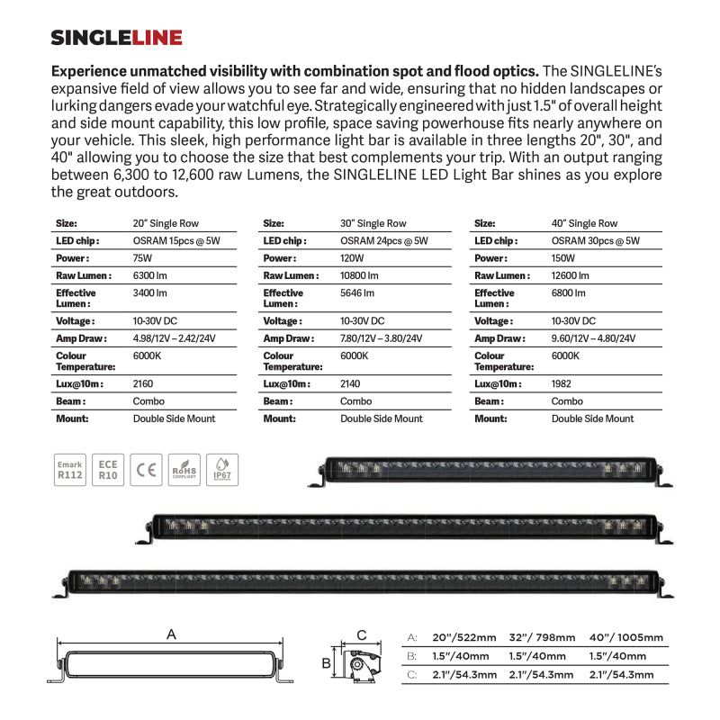 Go Rhino Xplor Blackout Series Sgl Row LED Light Bar (Surface/Threaded Stud Mount) 20.5in. - Blk