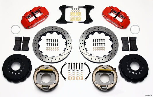 Wilwood Narrow Superlite 4R Rear P-Brk Kit 12.88in Drill Red Chevy 12 Bolt w/ C-Clips